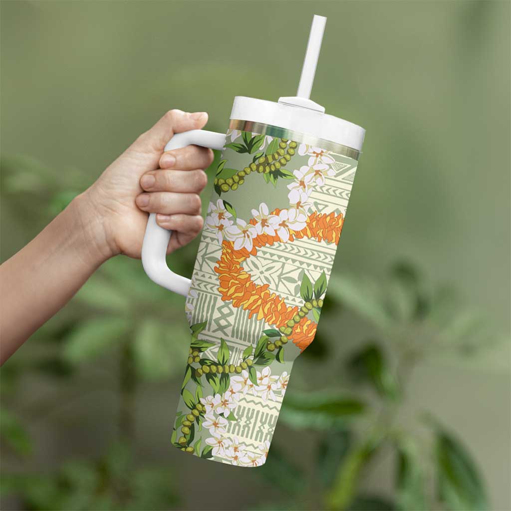 Aloha Festive Hawaii Tumbler With Handle Mokihana - Maile Leis in Muted Summer - Polynesian Pride