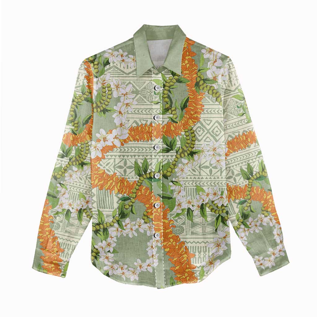 Aloha Festive Hawaii Women Casual Shirt Mokihana - Maile Leis in Muted Summer - Polynesian Pride