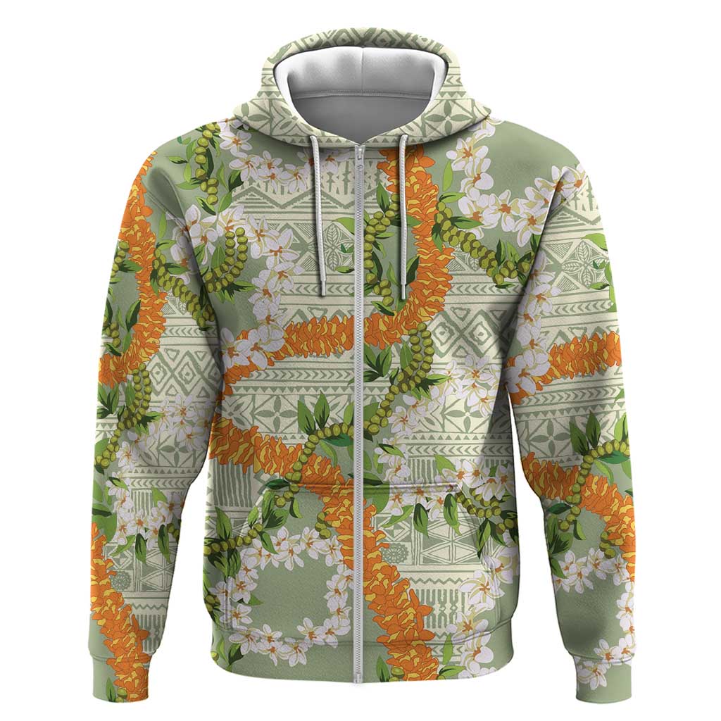 Aloha Festive Hawaii Zip Hoodie Mokihana - Maile Leis in Muted Summer - Polynesian Pride