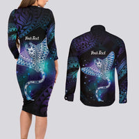 Polynesian Tala Manta Ray Couples Matching Long Sleeve Bodycon Dress and Long Sleeve Button Shirt Nowhere You Could Go That I Won't Be With You LT7 - Polynesian Pride