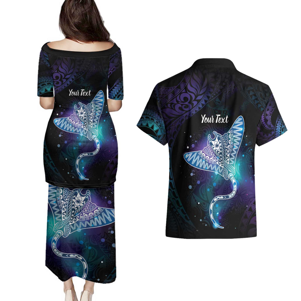 Polynesian Tala Manta Ray Couples Matching Puletasi and Hawaiian Shirt Nowhere You Could Go That I Won't Be With You - Polynesian Pride