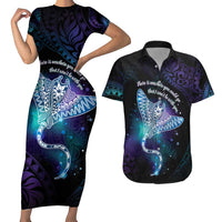 Polynesian Tala Manta Ray Couples Matching Short Sleeve Bodycon Dress and Hawaiian Shirt Nowhere You Could Go That I Won't Be With You - Polynesian Pride