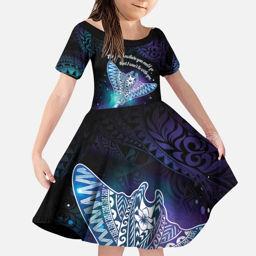 Polynesian Tala Manta Ray Family Matching Puletasi and Hawaiian Shirt Nowhere You Could Go That I Won't Be With You LT7 Daughter's Dress Purple Teal - Polynesian Pride