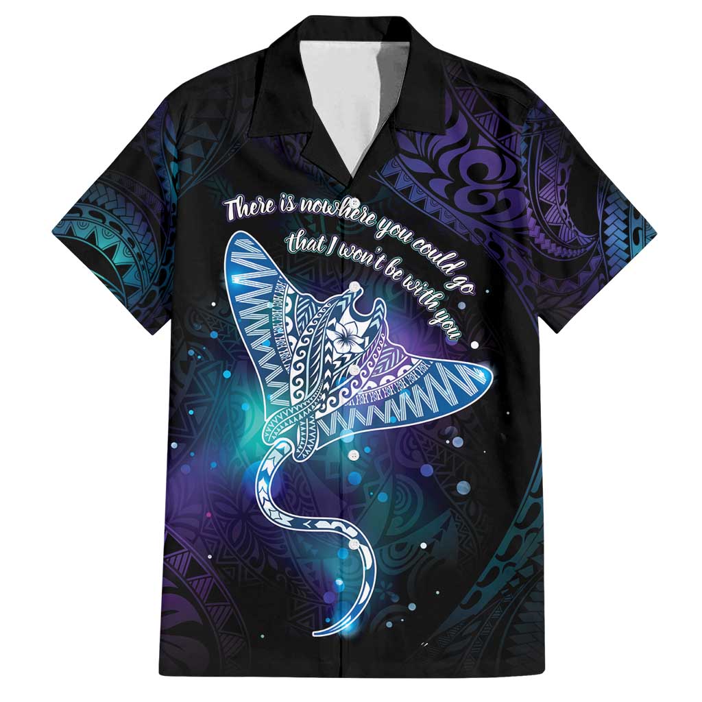 Polynesian Tala Manta Ray Family Matching Puletasi and Hawaiian Shirt Nowhere You Could Go That I Won't Be With You LT7 Dad's Shirt - Short Sleeve Purple Teal - Polynesian Pride