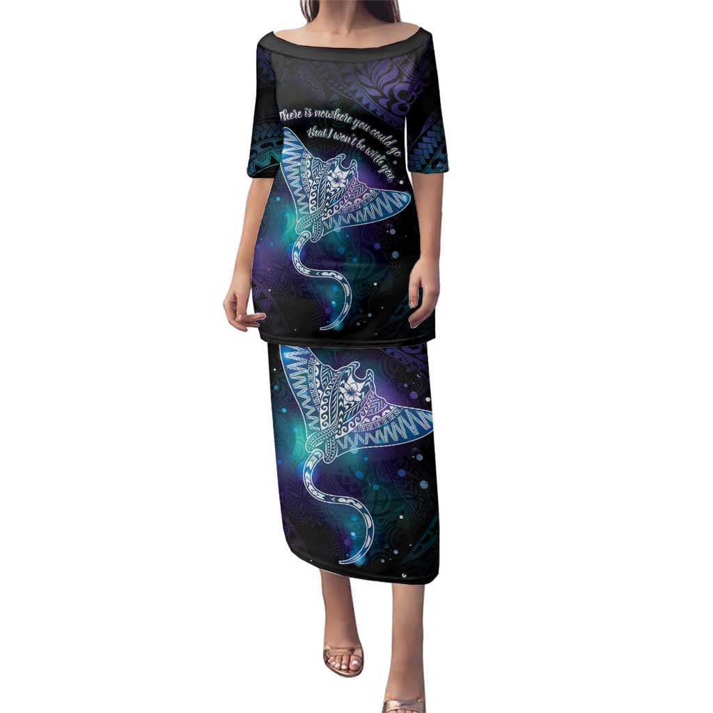 Polynesian Tala Manta Ray Family Matching Puletasi and Hawaiian Shirt Nowhere You Could Go That I Won't Be With You LT7 Mom's Dress Purple Teal - Polynesian Pride