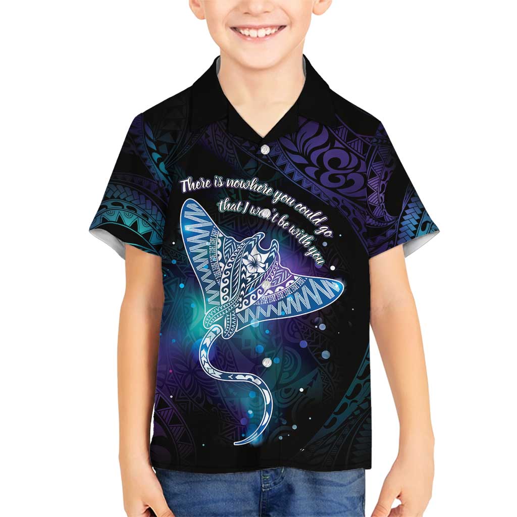 Polynesian Tala Manta Ray Family Matching Puletasi and Hawaiian Shirt Nowhere You Could Go That I Won't Be With You LT7 Son's Shirt Purple Teal - Polynesian Pride