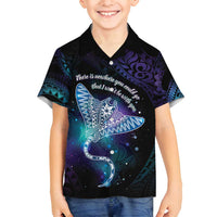 Polynesian Tala Manta Ray Family Matching Puletasi and Hawaiian Shirt Nowhere You Could Go That I Won't Be With You LT7 Son's Shirt Purple Teal - Polynesian Pride