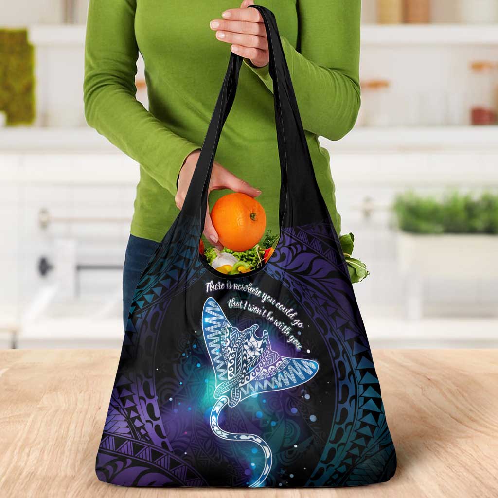 Polynesian Tala Manta Ray Grocery Bag Nowhere You Could Go That I Won't Be With You - Polynesian Pride