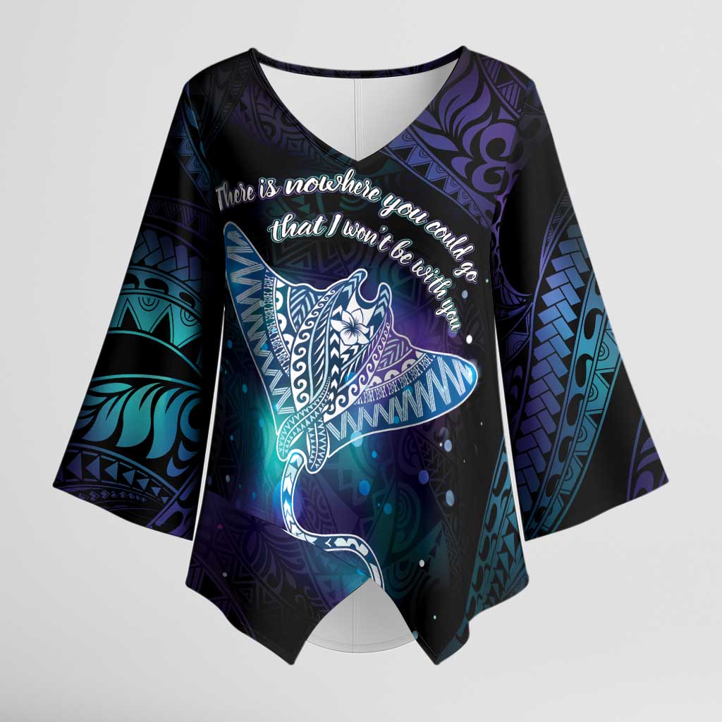 Polynesian Tala Manta Ray Kimono Sleeve Blouse Nowhere You Could Go That I Won't Be With You - Polynesian Pride
