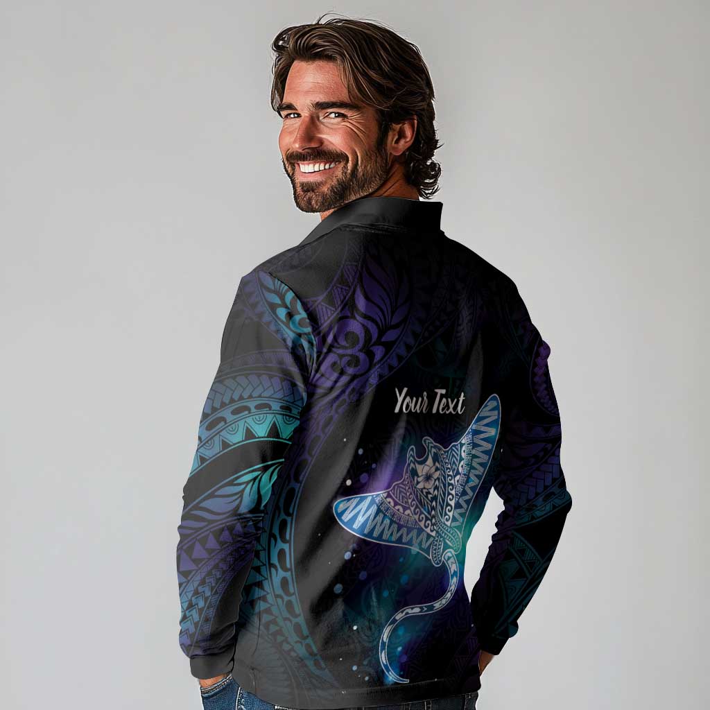 Polynesian Tala Manta Ray Long Sleeve Polo Shirt Nowhere You Could Go That I Won't Be With You - Polynesian Pride