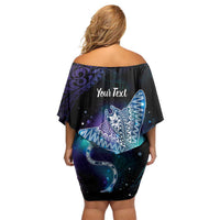Polynesian Tala Manta Ray Off Shoulder Short Dress Nowhere You Could Go That I Won't Be With You - Polynesian Pride