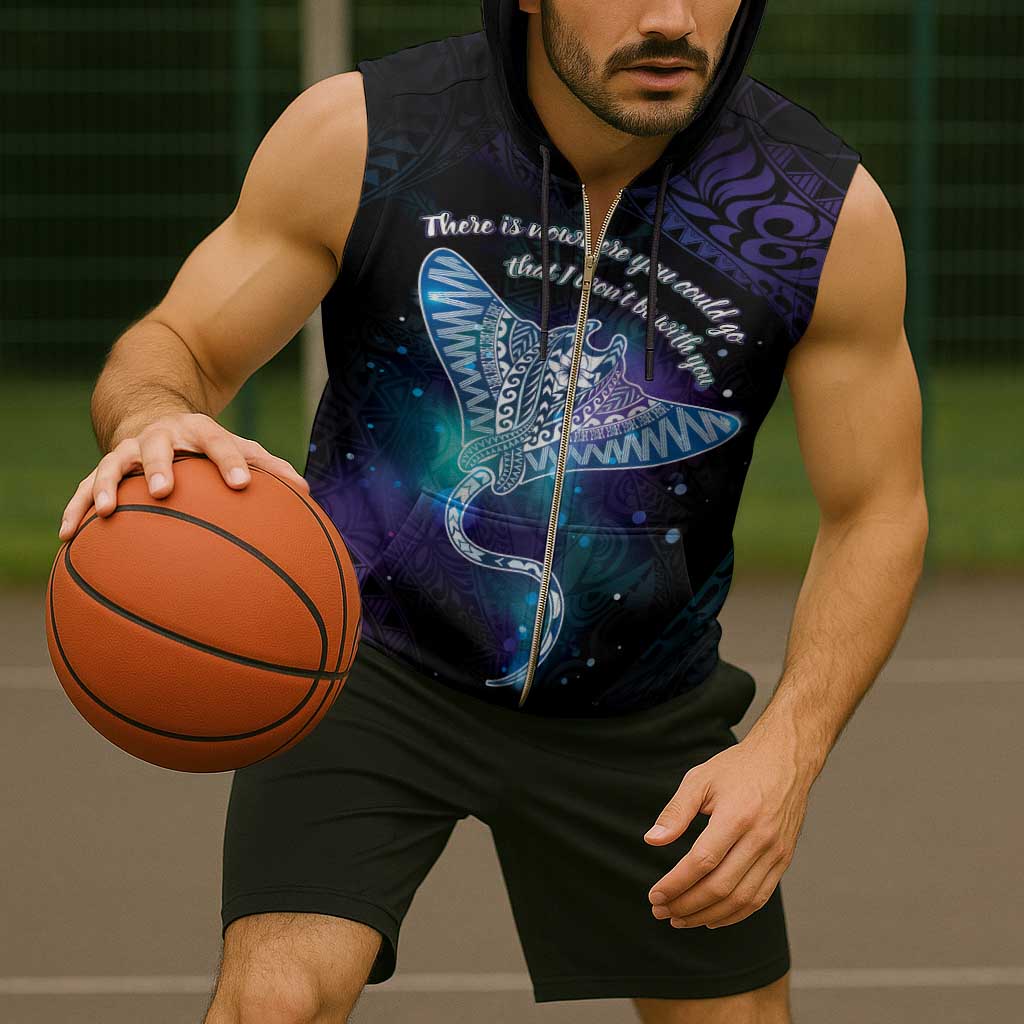 Polynesian Tala Manta Ray Sleeveless Zip Hoodie Nowhere You Could Go That I Won't Be With You - Polynesian Pride