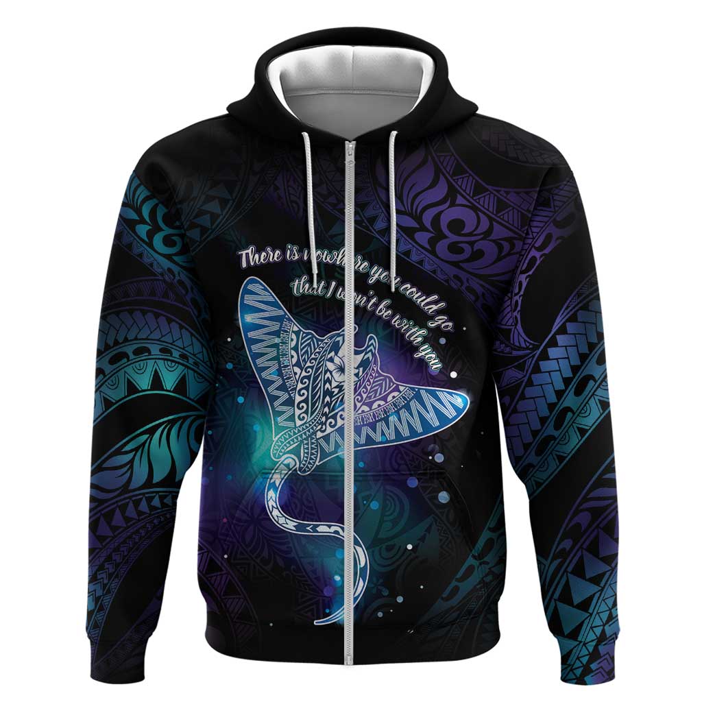 Polynesian Tala Manta Ray Zip Hoodie Nowhere You Could Go That I Won't Be With You LT7 Zip Hoodie Purple Teal - Polynesian Pride