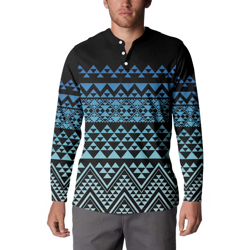 Maori Niho Taniwha Te Wheiao Button Sweatshirt Moana Blue - Polynesian Pride