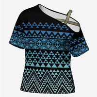 Maori Niho Taniwha Te Wheiao Cross Shoulder Shirt Moana Blue - Polynesian Pride