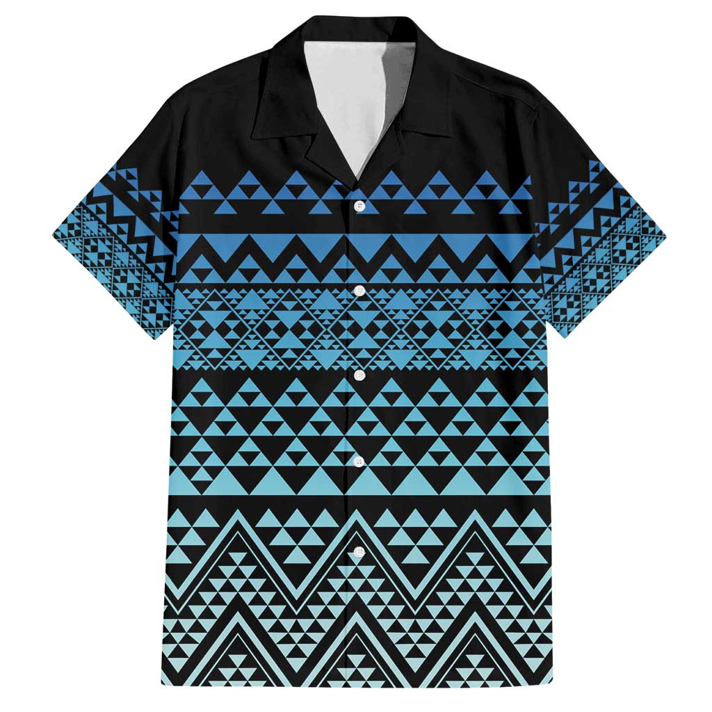 Maori Niho Taniwha Te Wheiao Family Matching Long Sleeve Bodycon Dress and Hawaiian Shirt Moana Blue LT7 Dad's Shirt - Short Sleeve Blue - Polynesian Pride