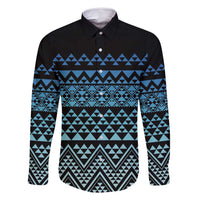 Maori Niho Taniwha Te Wheiao Family Matching Long Sleeve Bodycon Dress and Hawaiian Shirt Moana Blue LT7 Dad's Shirt - Long Sleeve Blue - Polynesian Pride