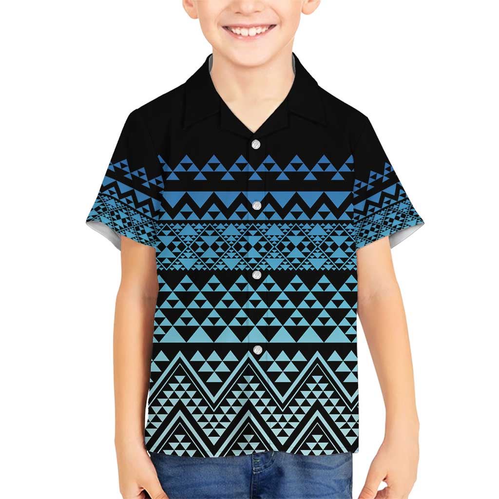 Maori Niho Taniwha Te Wheiao Family Matching Long Sleeve Bodycon Dress and Hawaiian Shirt Moana Blue LT7 Son's Shirt Blue - Polynesian Pride