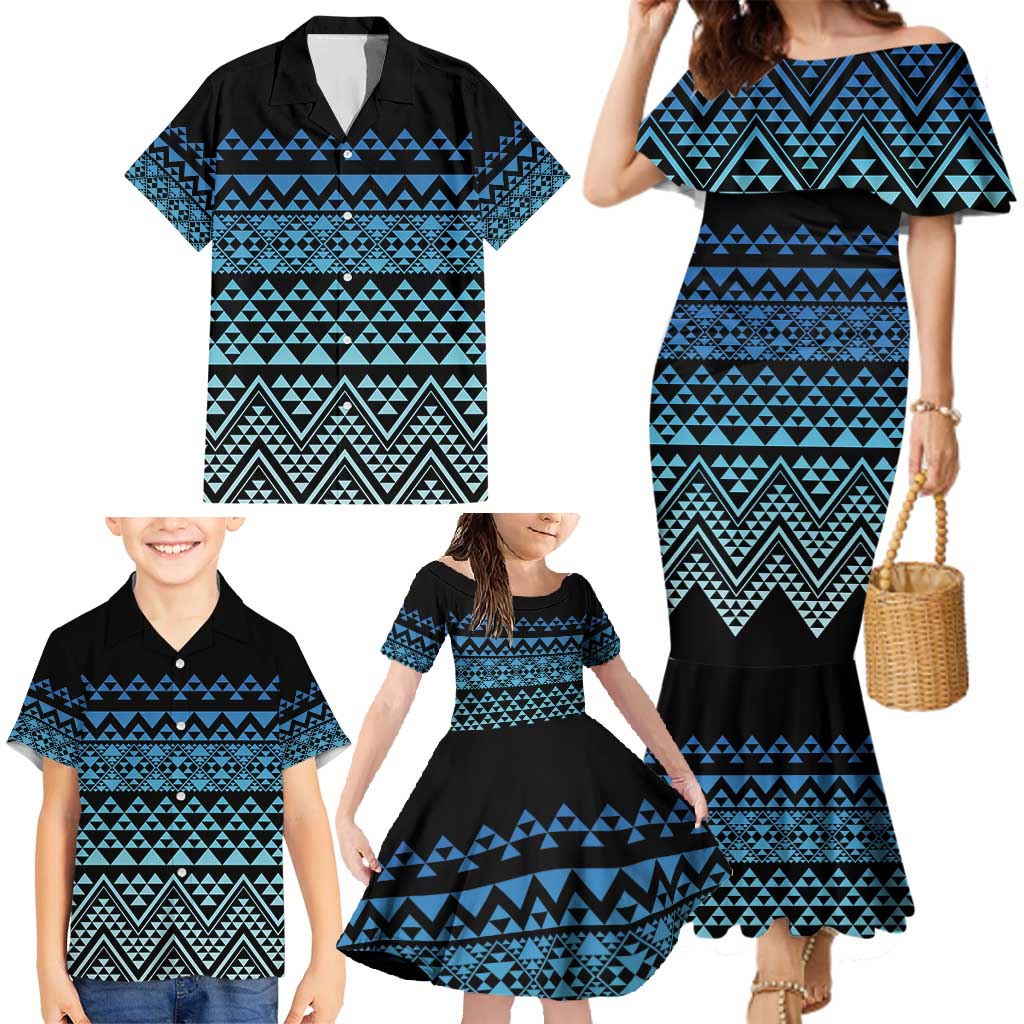 Maori Niho Taniwha Te Wheiao Family Matching Mermaid Dress and Hawaiian Shirt Moana Blue LT7 - Polynesian Pride