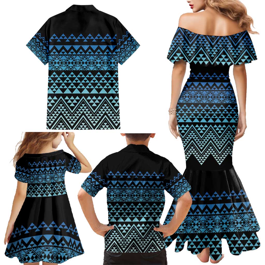 Maori Niho Taniwha Te Wheiao Family Matching Mermaid Dress and Hawaiian Shirt Moana Blue LT7 - Polynesian Pride