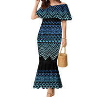 Maori Niho Taniwha Te Wheiao Family Matching Mermaid Dress and Hawaiian Shirt Moana Blue LT7 Mom's Dress Blue - Polynesian Pride