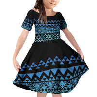 Maori Niho Taniwha Te Wheiao Family Matching Off Shoulder Short Dress and Hawaiian Shirt Moana Blue - Polynesian Pride
