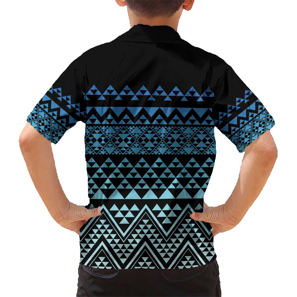 Maori Niho Taniwha Te Wheiao Family Matching Short Sleeve Bodycon Dress and Hawaiian Shirt Moana Blue LT7 - Polynesian Pride