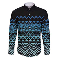 Maori Niho Taniwha Te Wheiao Family Matching Short Sleeve Bodycon Dress and Hawaiian Shirt Moana Blue LT7 Dad's Shirt - Long Sleeve Blue - Polynesian Pride