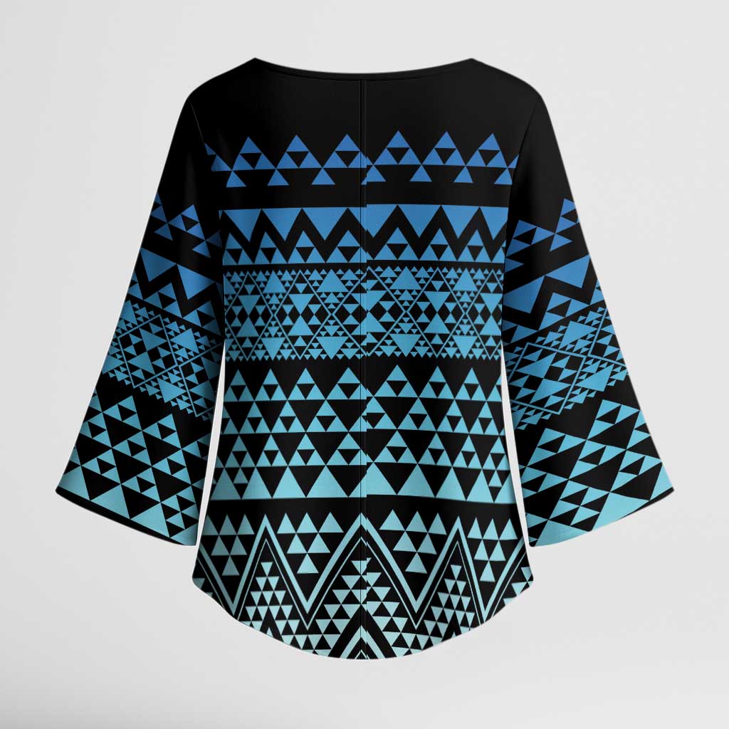 Maori Niho Taniwha Te Wheiao Kimono Sleeve Blouse Moana Blue - Polynesian Pride