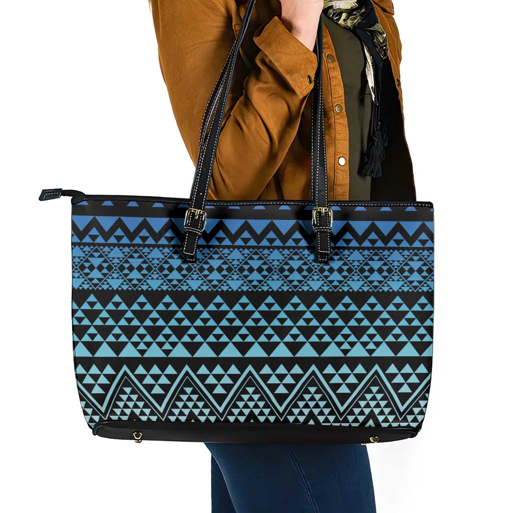 Maori Niho Taniwha Te Wheiao Leather Tote Bag Moana Blue - Polynesian Pride