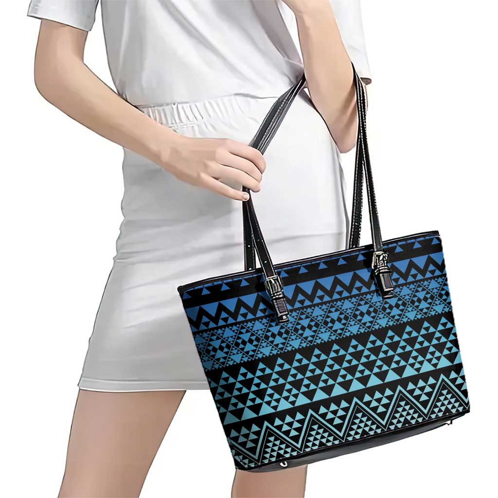 Maori Niho Taniwha Te Wheiao Leather Tote Bag Moana Blue - Polynesian Pride