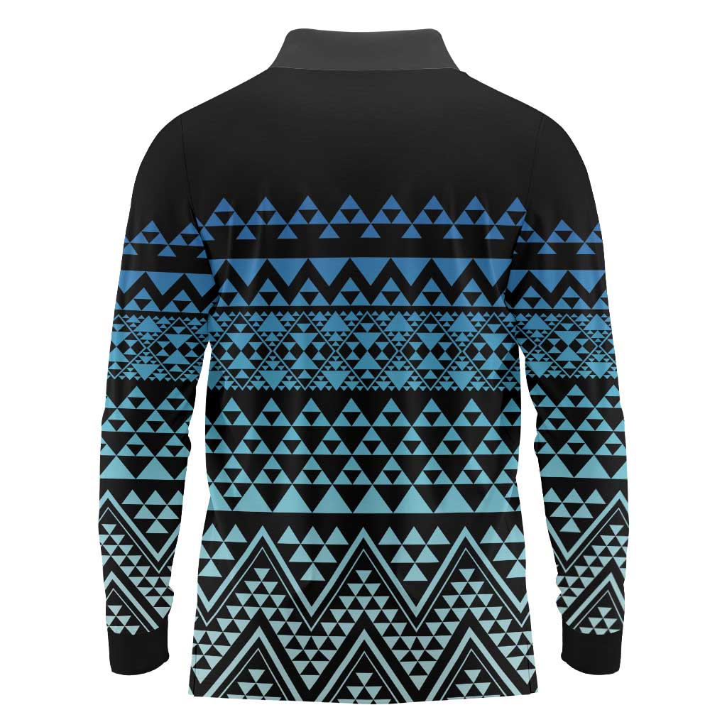 Maori Niho Taniwha Te Wheiao Long Sleeve Polo Shirt Moana Blue - Polynesian Pride