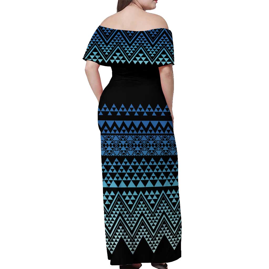 Maori Niho Taniwha Te Wheiao Off Shoulder Maxi Dress Moana Blue - Polynesian Pride