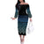 Maori Niho Taniwha Te Wheiao Off The Shoulder Long Sleeve Dress Moana Blue - Polynesian Pride