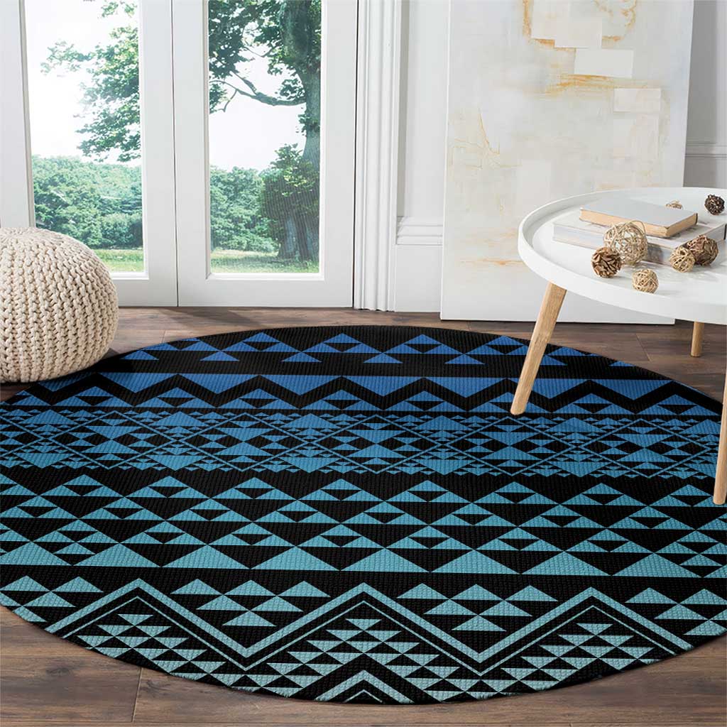 Maori Niho Taniwha Te Wheiao Round Carpet Moana Blue - Polynesian Pride