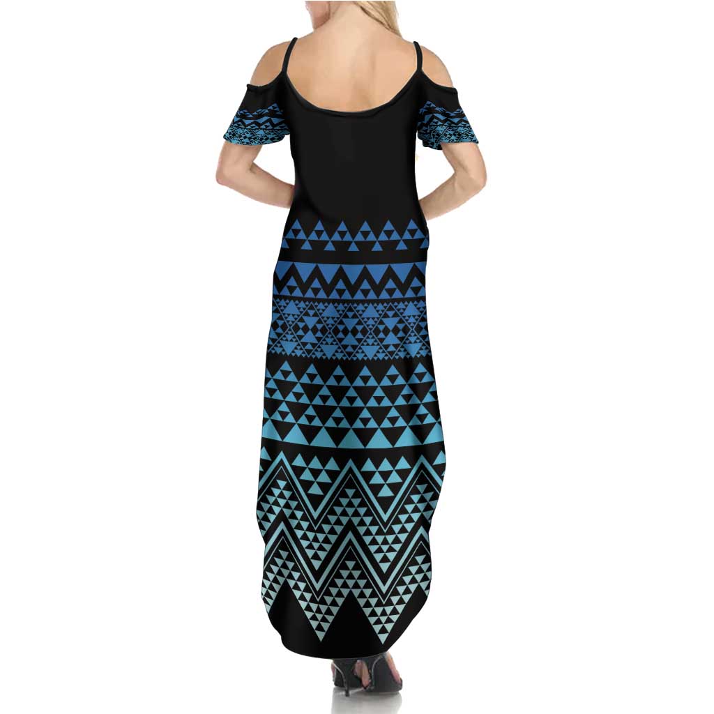 Maori Niho Taniwha Te Wheiao Summer Maxi Dress Moana Blue - Polynesian Pride