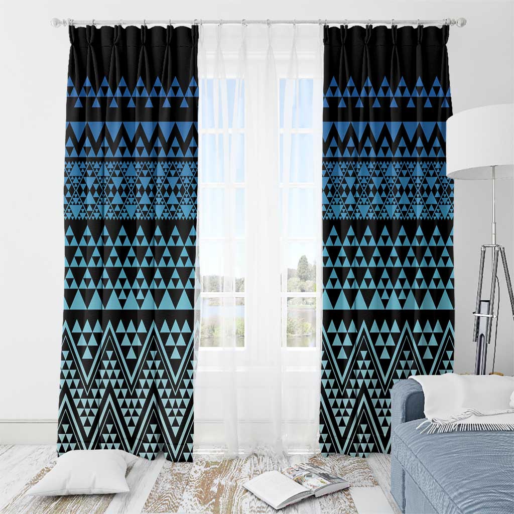 Maori Niho Taniwha Te Wheiao Window Curtain Moana Blue - Polynesian Pride