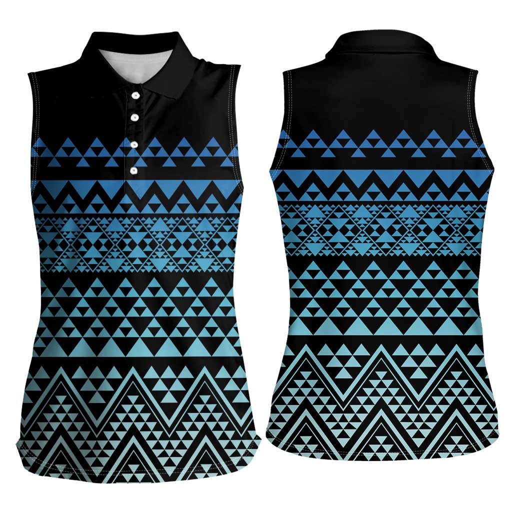 Maori Niho Taniwha Te Wheiao Women Sleeveless Polo Shirt Moana Blue - Polynesian Pride