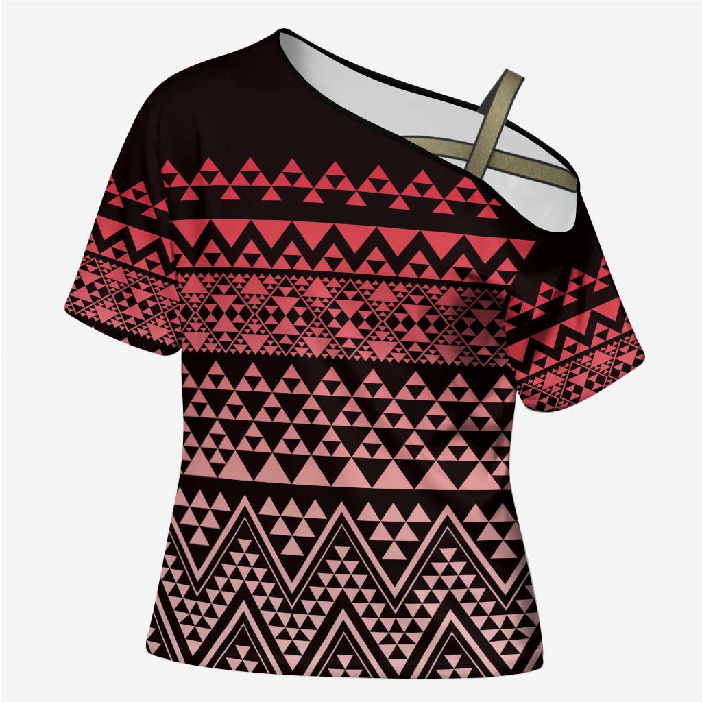 Maori Niho Taniwha Te Wheiao Cross Shoulder Shirt Terracotta - Polynesian Pride