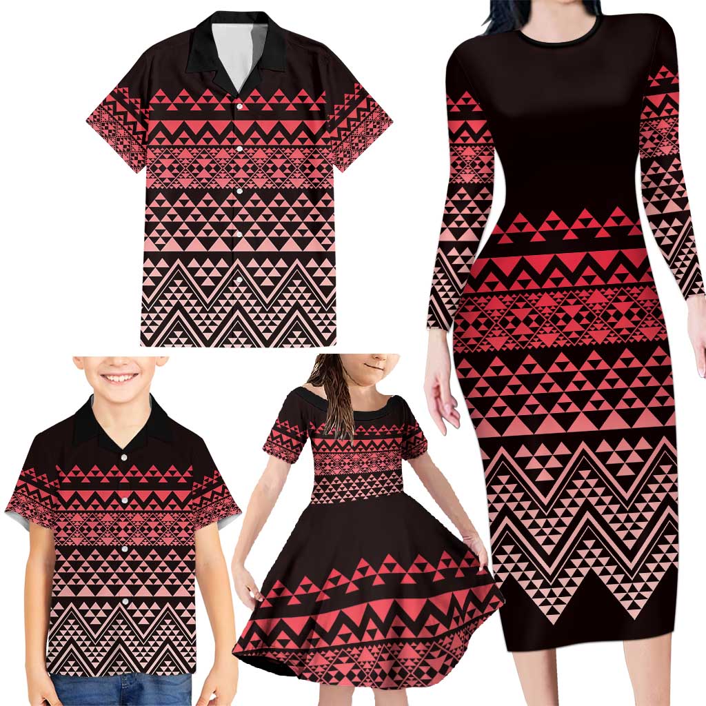 Maori Niho Taniwha Te Wheiao Family Matching Long Sleeve Bodycon Dress and Hawaiian Shirt Terracotta LT7 - Polynesian Pride