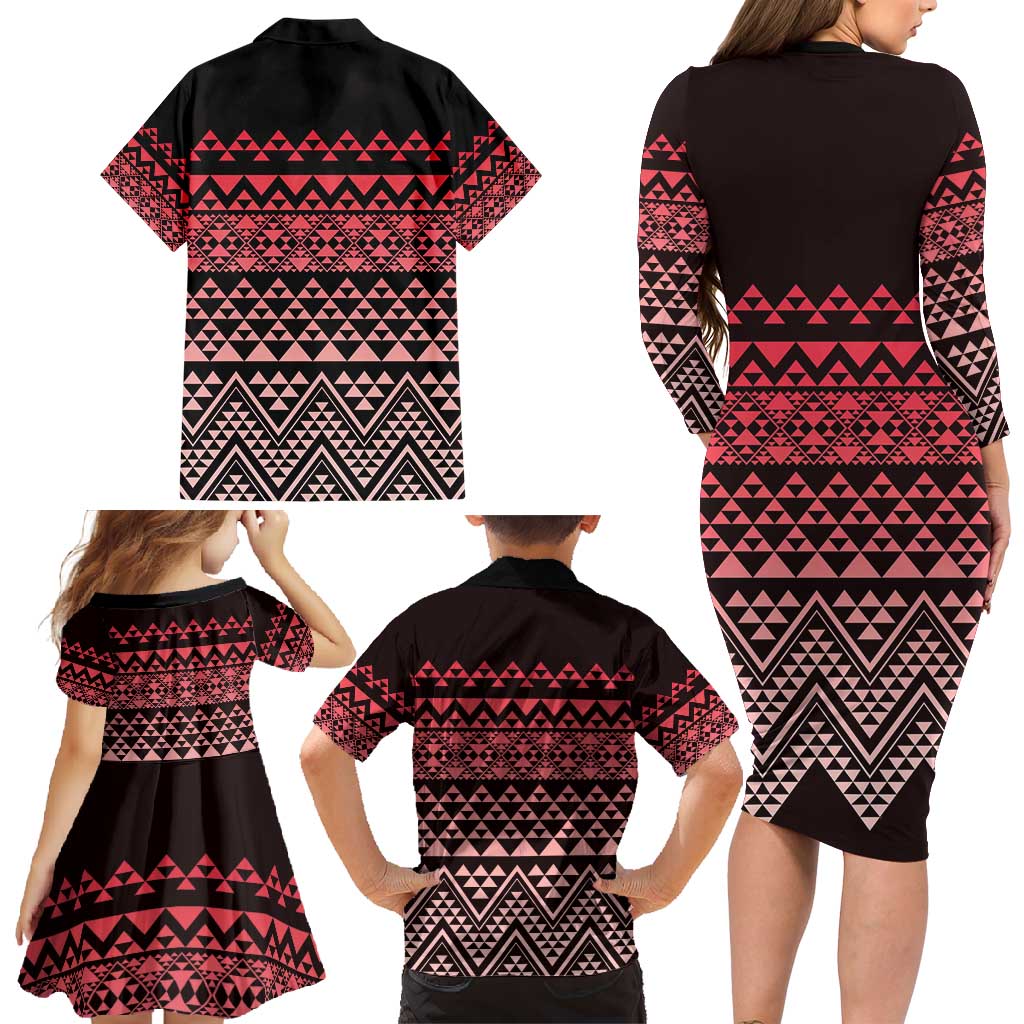 Maori Niho Taniwha Te Wheiao Family Matching Long Sleeve Bodycon Dress and Hawaiian Shirt Terracotta LT7 - Polynesian Pride