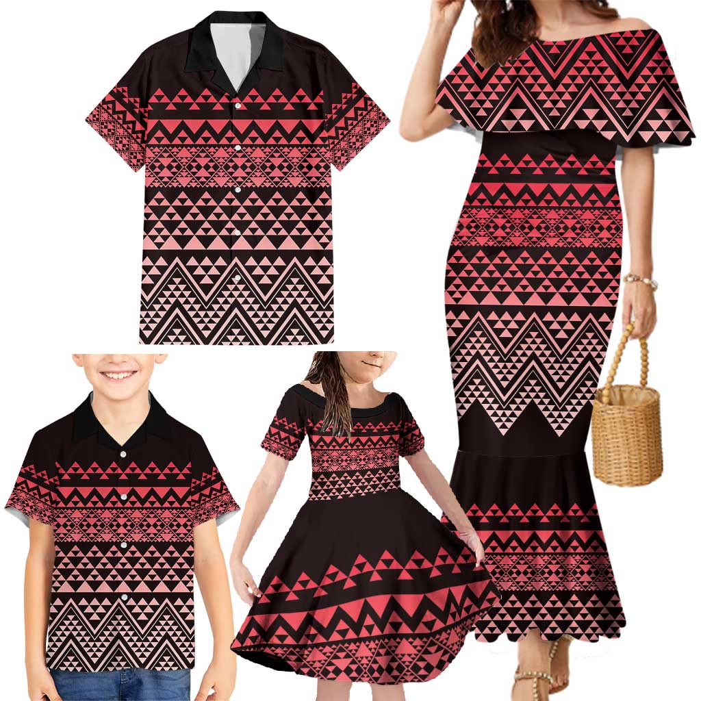 Maori Niho Taniwha Te Wheiao Family Matching Mermaid Dress and Hawaiian Shirt Terracotta - Polynesian Pride