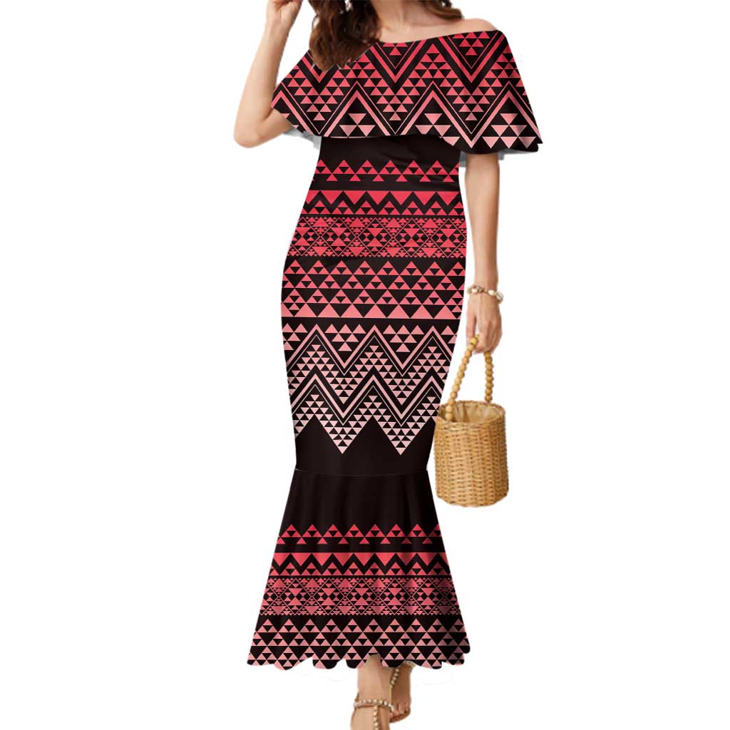 Maori Niho Taniwha Te Wheiao Family Matching Mermaid Dress and Hawaiian Shirt Terracotta LT7 Mom's Dress Terracotta - Polynesian Pride