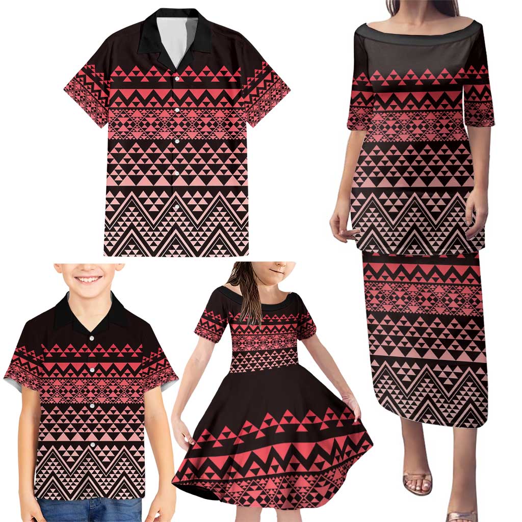 Maori Niho Taniwha Te Wheiao Family Matching Puletasi and Hawaiian Shirt Terracotta - Polynesian Pride