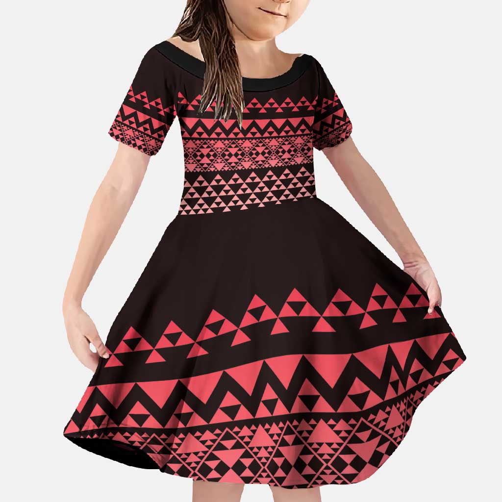 Maori Niho Taniwha Te Wheiao Family Matching Short Sleeve Bodycon Dress and Hawaiian Shirt Terracotta LT7 Daughter's Dress Terracotta - Polynesian Pride