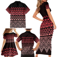 Maori Niho Taniwha Te Wheiao Family Matching Short Sleeve Bodycon Dress and Hawaiian Shirt Terracotta LT7 - Polynesian Pride