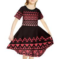 Maori Niho Taniwha Te Wheiao Kid Short Sleeve Dress Terracotta - Polynesian Pride