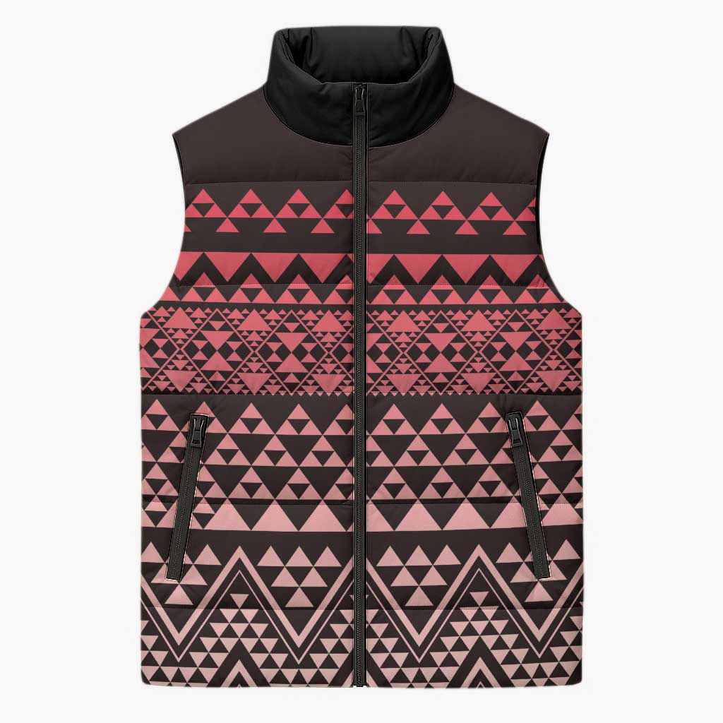 Maori Niho Taniwha Te Wheiao Sleeveless Puffer Jacket Terracotta - Polynesian Pride