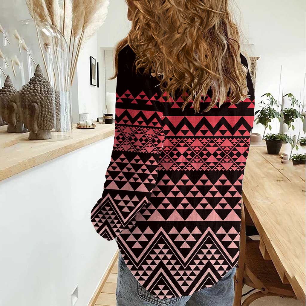 Maori Niho Taniwha Te Wheiao Women Casual Shirt Terracotta - Polynesian Pride