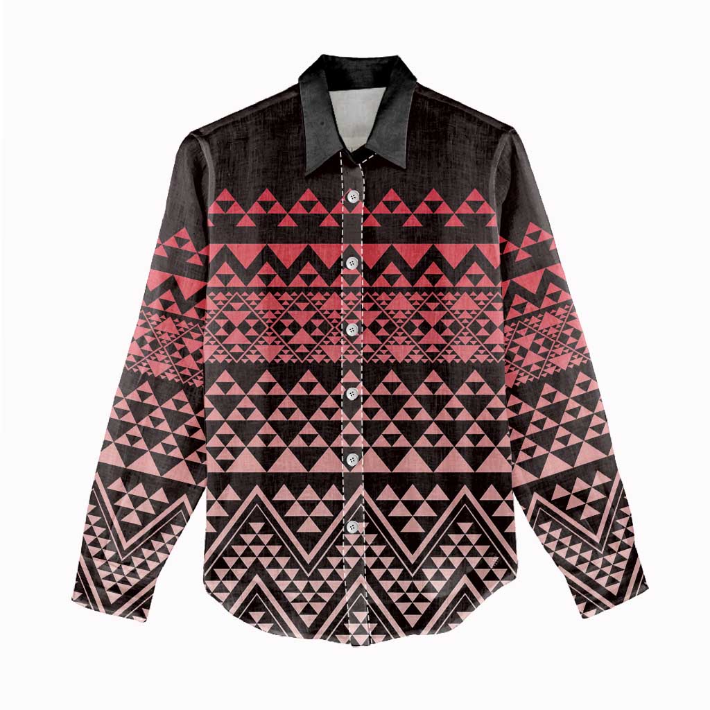 Maori Niho Taniwha Te Wheiao Women Casual Shirt Terracotta - Polynesian Pride